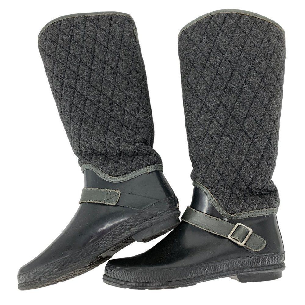 Women Sperry Top Sider Tall Quilt Rubber Riding Boots Size 8 Lined Gray GUC 3810